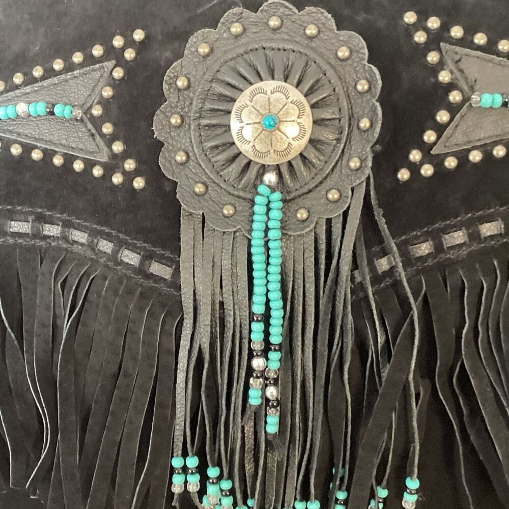 Scully Black Suede Leather Western Jacket Beaded Fringe Women’s Medium - Picture 10 of 14